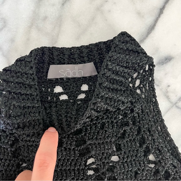 SADH Black Crochet Knit Crop Halter Top Resortwear Handmade - Picture 4 of 5